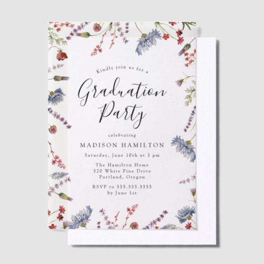 Elegant Spring Wildflower Graduparty Vellum Uitnodigingen (Offset)