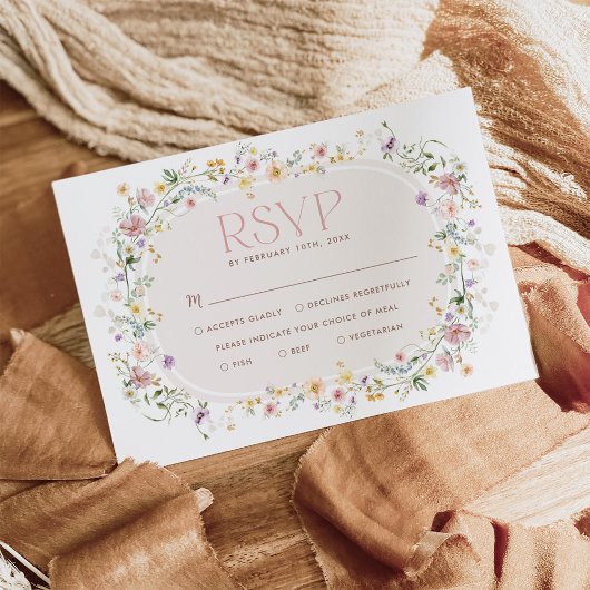 Elegant Spring Wildflower Meadow Bruiloft RSVP Kaa Kaart