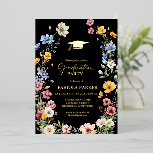 Elegant Spring Wildflower Meadow Garden Afstuderen Folie Uitnodiging (Staand Voorkant)