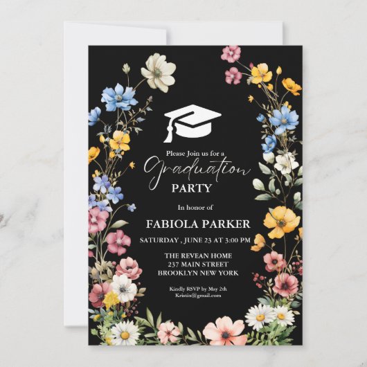 Elegant Spring Wildflower Meadow Garden Afstuderen Kaart (Voorkant)