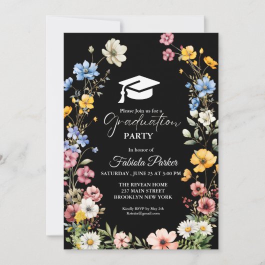 Elegant Spring Wildflower Meadow Garden Afstuderen Kaart (Voorkant)