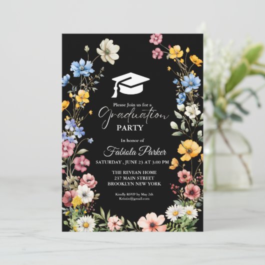 Elegant Spring Wildflower Meadow Garden Afstuderen Kaart (Staand voorkant)