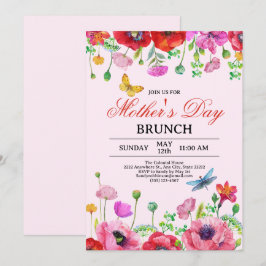 Elegant Spring Wildflower Roze Moederdag Brunch Kaart