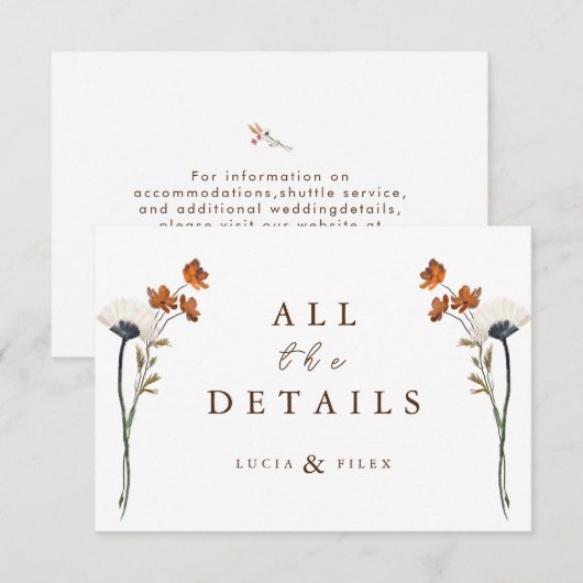 Elegant Spring Wildflower Wedding Detail Kaart (Voorkant / Achterkant)