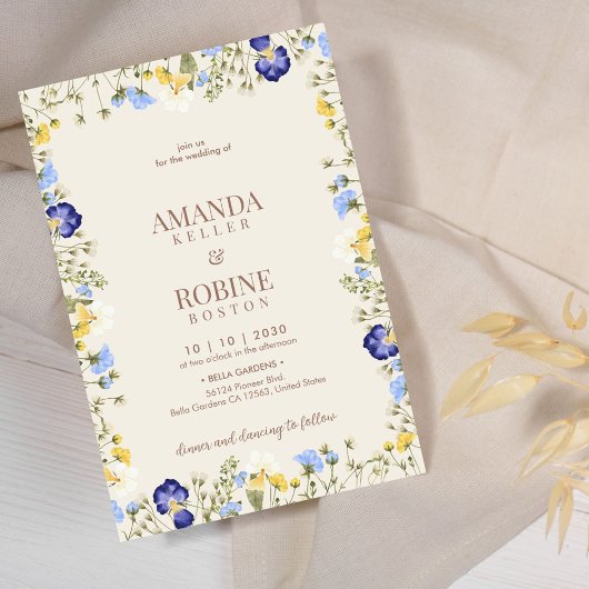 Elegant Spring Wildflower Wedding Invitation Kaart