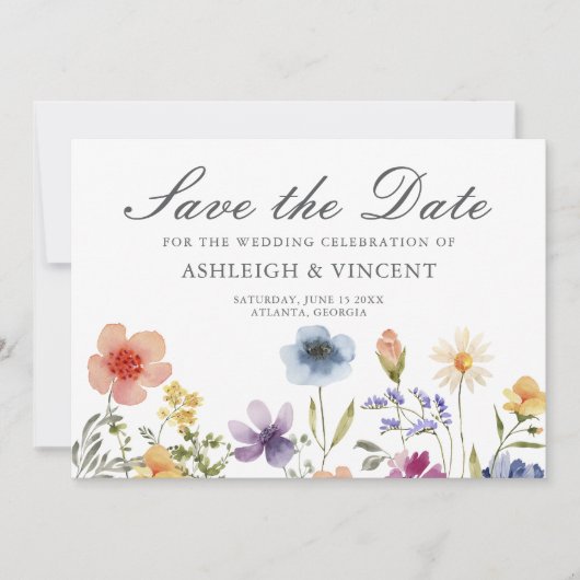 Elegant Spring Wildflowers with Photo Back Save The Date (Voorkant)