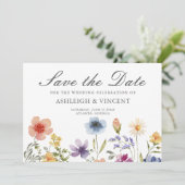 Elegant Spring Wildflowers with Photo Back Save The Date (Staand voorkant)