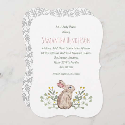 Elegant Spring Woodland Bunny Baby shower Invite Kaart (Voorkant / Achterkant)