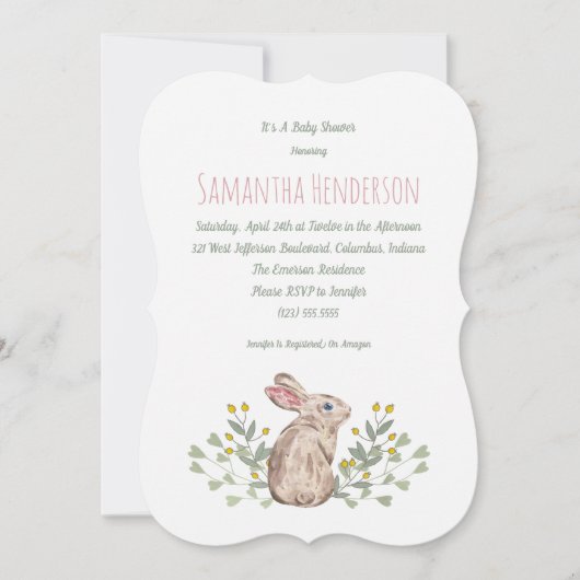 Elegant Spring Woodland Bunny Baby shower Invite Kaart (Voorkant)