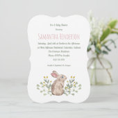 Elegant Spring Woodland Bunny Baby shower Invite Kaart (Staand voorkant)