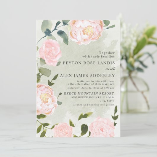 Elegant Springtime Blush Pink Floral Wedding Kaart (Staand voorkant)
