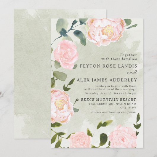 Elegant Springtime Blush Pink Floral Wedding Kaart (Voorkant / Achterkant)
