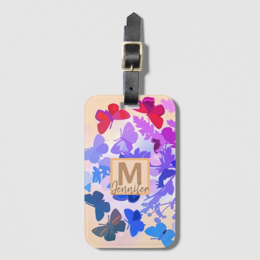 elegant sprookje butterfly paars monogram naam l bagagelabel (Voorkant (verticaal))