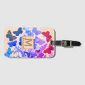 elegant sprookje butterfly paars monogram naam l bagagelabel (Voorkant (horizontaal))