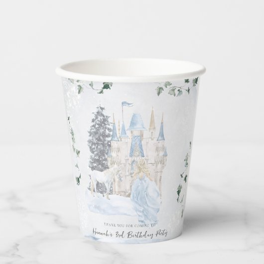 Elegant sprookje | Winter Prinses Verjaardag Papieren Bekers (Voorkant)