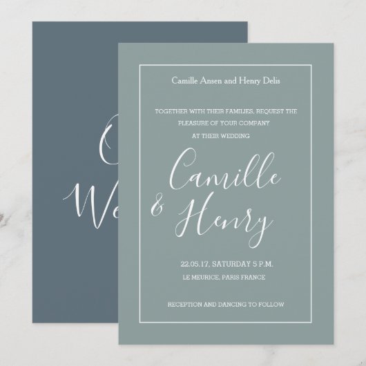 Elegant spruce groen blauw modern huwelijk kaart (Voorkant / Achterkant)