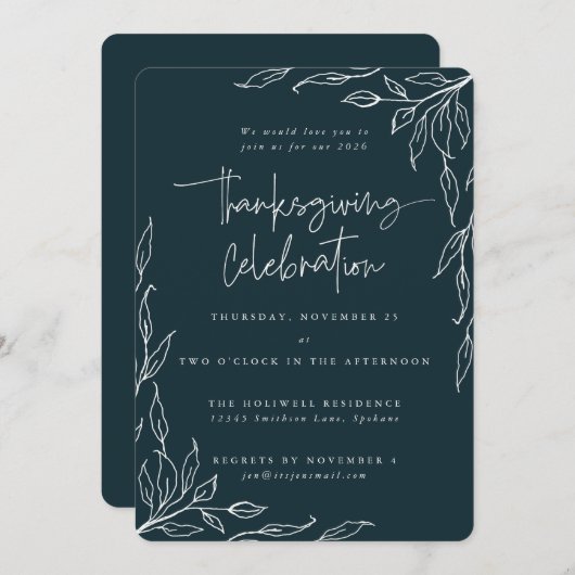 Elegant Spruce Modern Leaf Motif Thanksgiving Kaart (Voorkant / Achterkant)