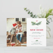 Elegant Spruce New Home Familie Monogram 2 foto's Feestdagenkaart (Staand voorkant)