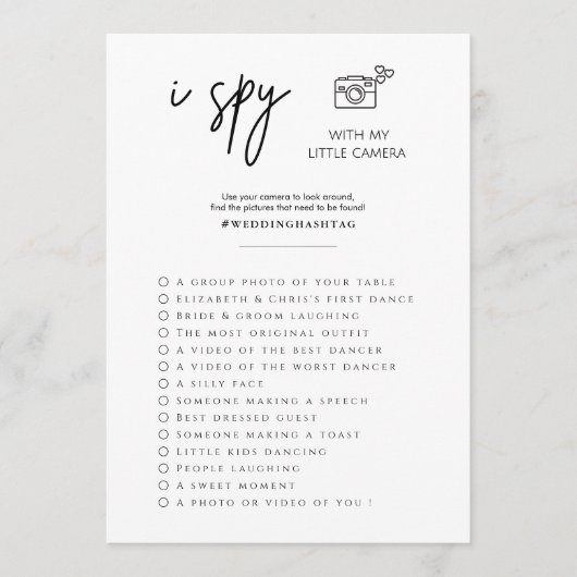 Elegant Spy Bruiloft Foto Hunt Game Programma Programmakaart (Voorkant)