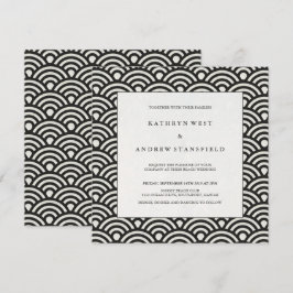 Elegant Square Black en White Patterned Wedding Kaart
