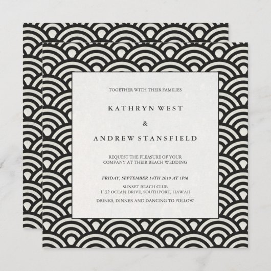 Elegant Square Black en White Patterned Wedding Kaart (Voorkant / Achterkant)