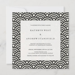 Elegant Square Black en White Patterned Wedding Kaart