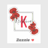 Elegant Square Lijst of Red Poppies Monogrammed Sticker (Vel)