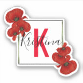 Elegant Square Lijst of Red Poppies Monogrammed Sticker (Voorkant)
