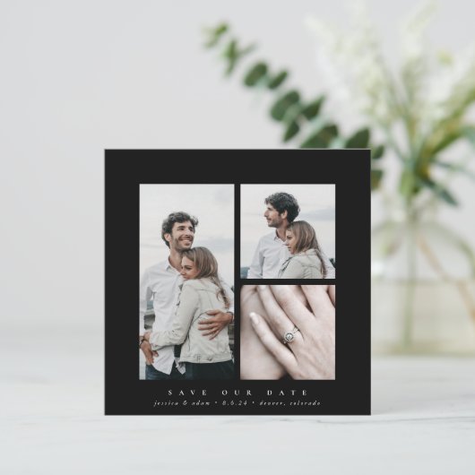 Elegant Square Multi Photo Save The Date (Staand voorkant)