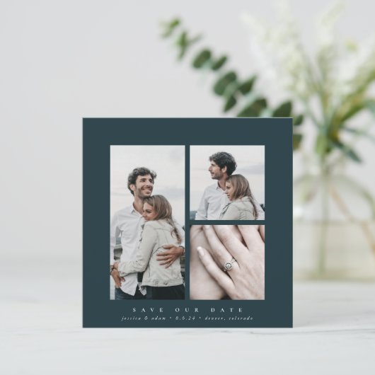 Elegant Square Multi Photo Save The Date (Staand voorkant)
