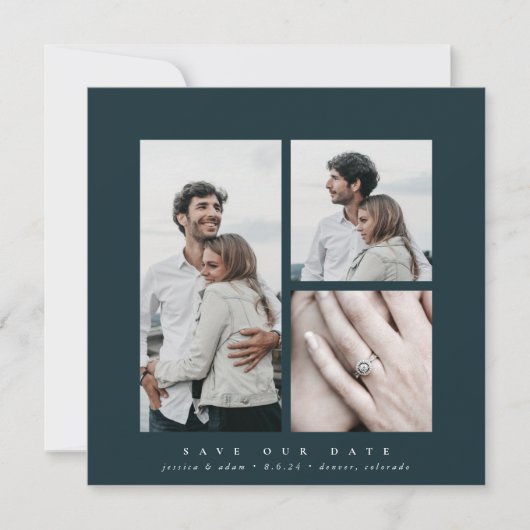 Elegant Square Multi Photo Save The Date (Voorkant)