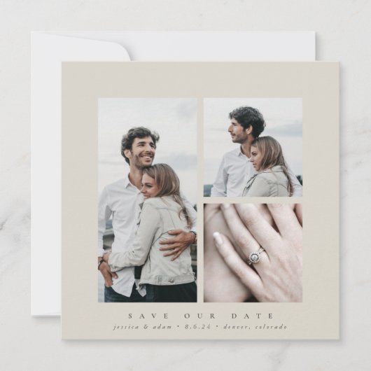 Elegant Square Multi Photo Save The Date (Voorkant)