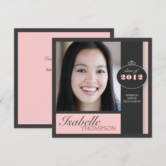 Elegant Square roze Moderne GraduPartij Kaart (Voorkant / Achterkant)