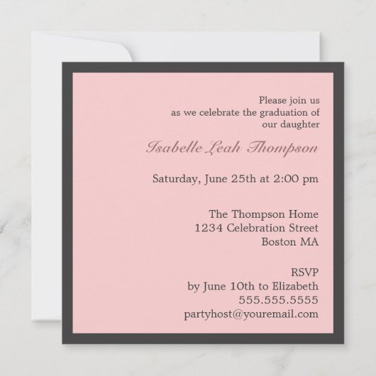 Elegant Square roze Moderne GraduPartij Kaart (Achterkant)