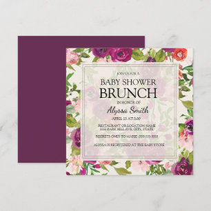 Elegant Square Roze Paarse Floral Baby shower Kaart