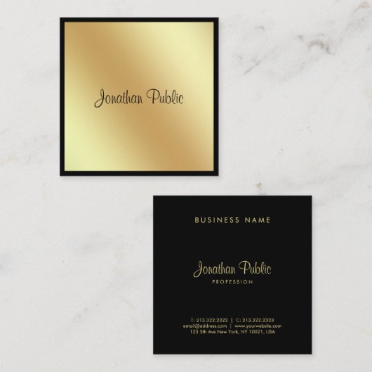 Elegant Square Script Glamor Black en Gold Plain Vierkante Visitekaartje (Voorkant / Achterkant)