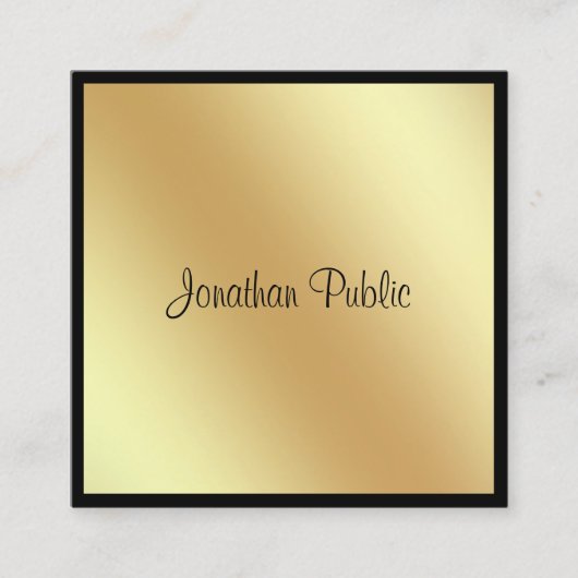 Elegant Square Script Glamor Black en Gold Plain Vierkante Visitekaartje (Voorkant)
