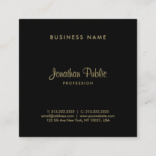 Elegant Square Script Glamor Black en Gold Plain Vierkante Visitekaartje (Achterkant)