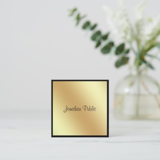 Elegant Square Script Glamor Black en Gold Plain Vierkante Visitekaartje (Staand voorkant)