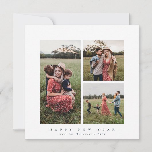 Elegant Square Triple Photo Happy Nieuwjaar Feestdagenkaart (Voorkant)