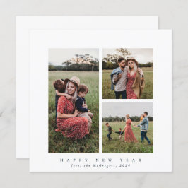 Elegant Square Triple Photo Happy Nieuwjaar Feestdagenkaart