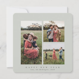 Elegant Square Triple Photo Happy Nieuwjaar Feestdagenkaart