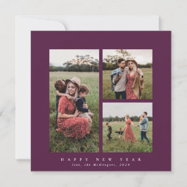 Elegant Square Triple Photo Happy Nieuwjaar Feestdagenkaart