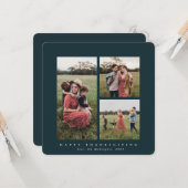 Elegant Square Triple Photo Happy Thanksgiving Kaart (Voorkant / Achterkant in situ)
