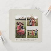 Elegant Square Triple Photo Happy Thanksgiving Kaart (Voorkant / Achterkant in situ)