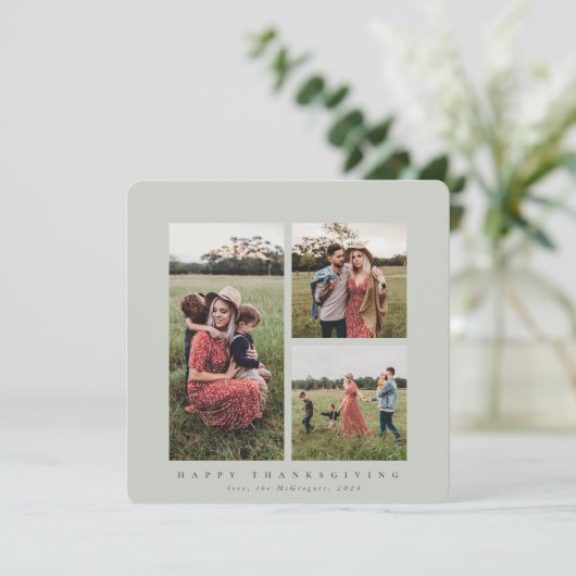 Elegant Square Triple Photo Happy Thanksgiving Kaart (Staand voorkant)