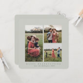 Elegant Square Triple Photo Happy Thanksgiving Kaart (Voorkant / Achterkant in situ)