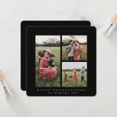 Elegant Square Triple Photo Happy Thanksgiving Kaart (Voorkant / Achterkant in situ)