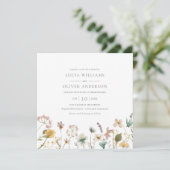 Elegant Square Waterverf Wildflower Wedding Kaart (Staand voorkant)