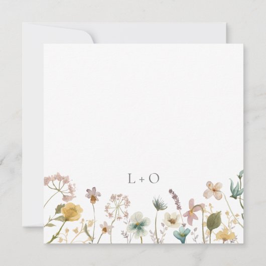 Elegant Square Waterverf Wildflower Wedding Kaart (Achterkant)